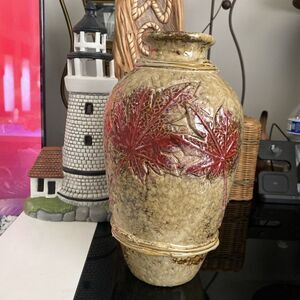 Fall Maple leaves Art pottery. Burnt Orange, Tan & Br. 11" tall 6" wide,  German